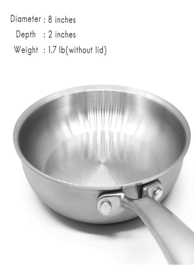 Fortune Candy 8-Inch Fry Pan with Lid, 3-ply Skillet, 18/8 Stainless Steel, Dishwasher Safe, Induction Ready, Silver - Image 5